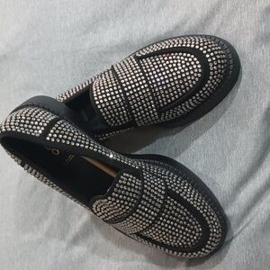 Aldo Black and Silver Studded Loafers